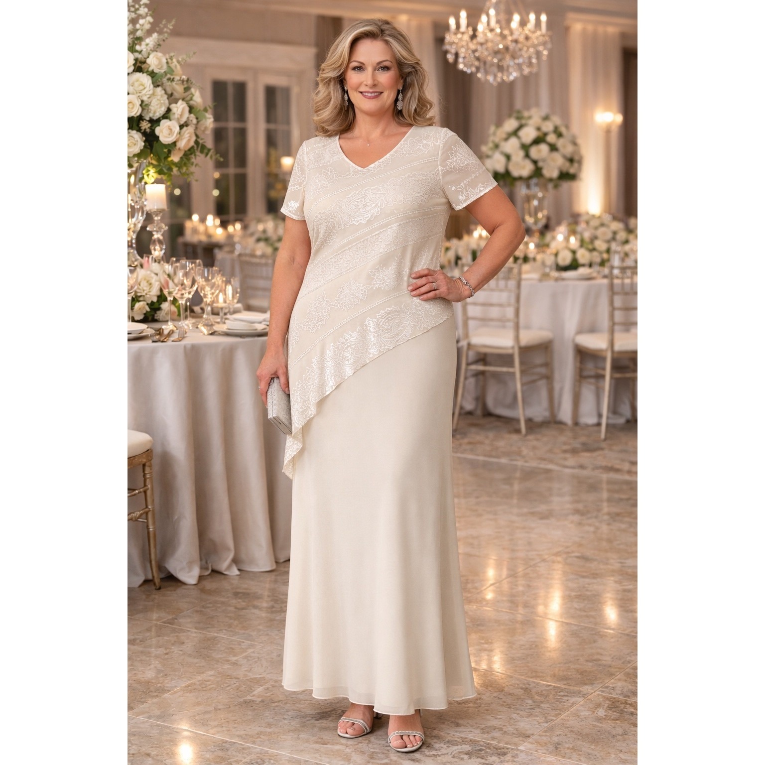 Ultra Dress Ny Ivory Lace Formal Gown Tall 45" Bust Unsized Maxi Vtg Dress